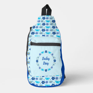Sac À Bandoulière Bébé bleu Papillons et fleurs personnalisés