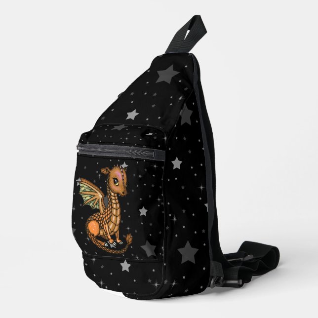 Sac À Bandoulière Bébé dragon sur fond étoilé (Coin droit)