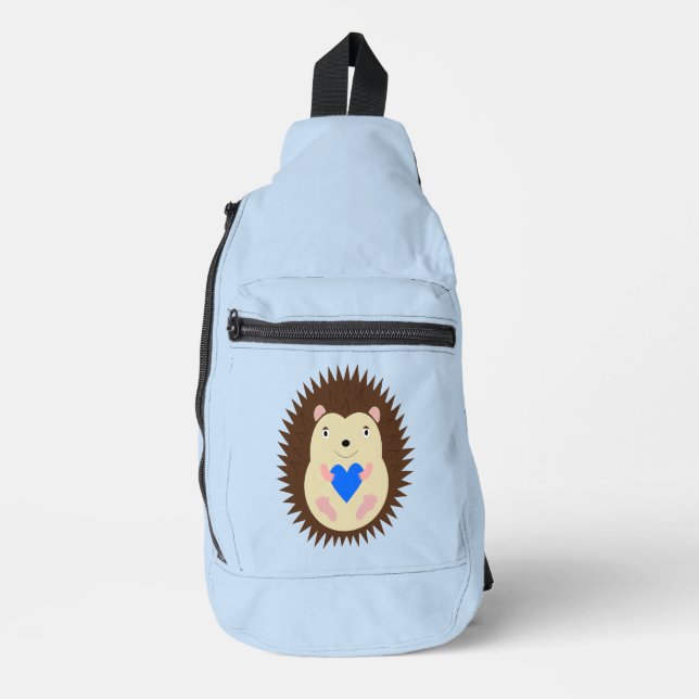 Sac À Bandoulière Bébé Garçon Hérisson Cœur Bleu (Recto)