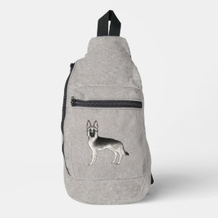 Sac À Bandoulière Berger allemand gris argenté Chien de dessin animé