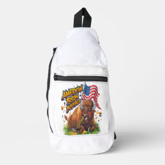 Sac À Bandoulière Bison avec drapeau américain dans l'herbe