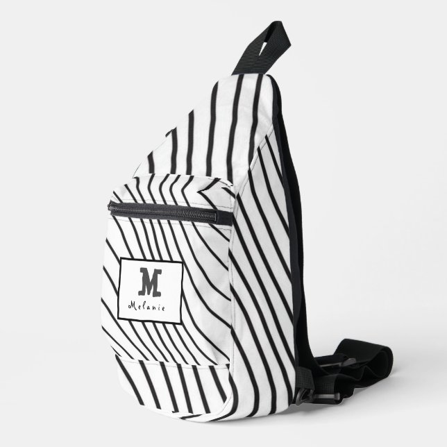 Sac À Bandoulière Black and white striped Abstract minimal Monogram  (Coin droit)