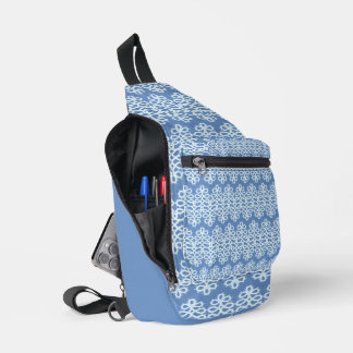 SAC À BANDOULIÈRE BLEU AVEC LACE BLANCHE VERROUILLE