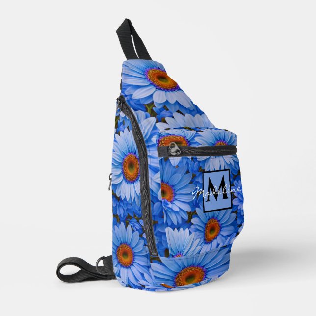 Sac À Bandoulière Bleu floral bleu tournesol bleu marguerite personn (Coin gauche)