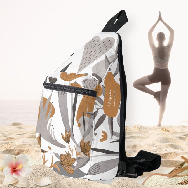 Sac À Bandoulière Botanique Boho Chic Citation Floral Votre nom (Botanical Boho Chic Quote Floral Your Name Sling Bag ©Susanne Sachers - Sunny Wanderlust 🌞✈️)
