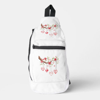 Sac À Bandoulière Branche de roses roses à l'aquarelle avec coeurs s