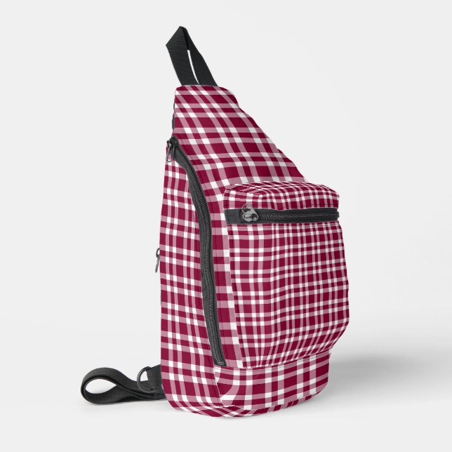 Sac À Bandoulière Burgundy White Plaid Pattern (Coin gauche)