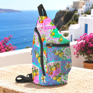 Sac À Bandoulière Cadeau de carreaux floraux de Citrus siciliens ros