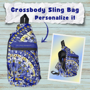 Sac À Bandoulière Carreau de mandala mosaïque Boho Bleu Nuit Eau -