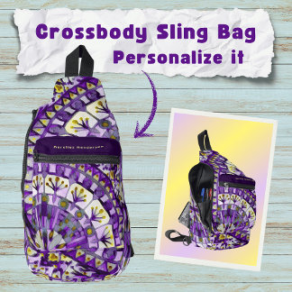 Sac À Bandoulière Carreau de mandala mosaïque boho Violet Flame -