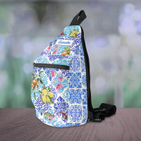 Carreau floral de citrus azulejo bleu jaune sicili