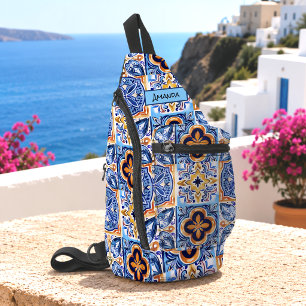 Sac À Bandoulière carreaux de céramique méditerranéens bleus sicilie