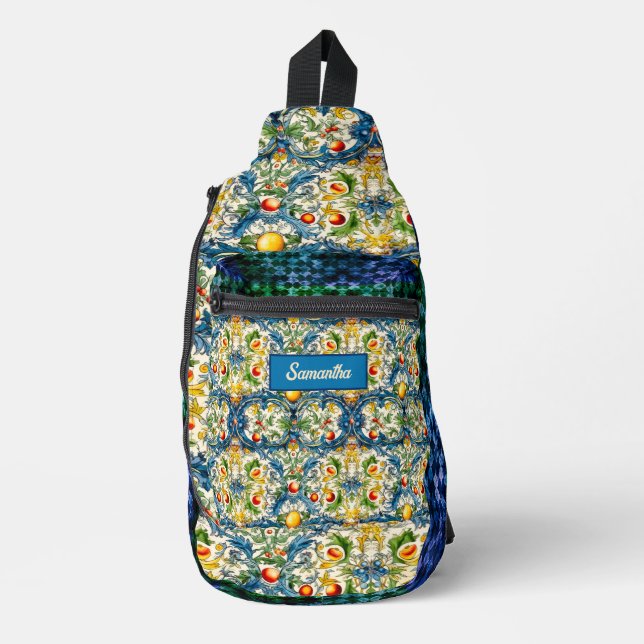 Sac À Bandoulière Carrelage bleu d'agrumes méditerranéen sicilien (Recto)