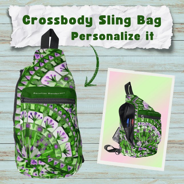 Sac À Bandoulière Carrelage en mosaïque Boho Gris vert - (Créateur téléchargé)