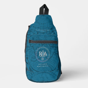 Sac À Bandoulière Carte de monogramme de corde nautique bleue