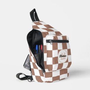 Sac À Bandoulière Chèque carré mocha brun blanc rétro Monogramme