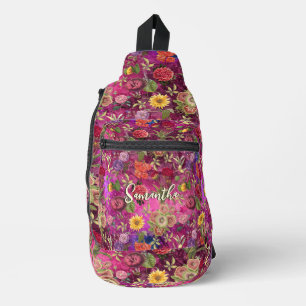 Sac À Bandoulière Chic rose violet fleurs monogramme floral