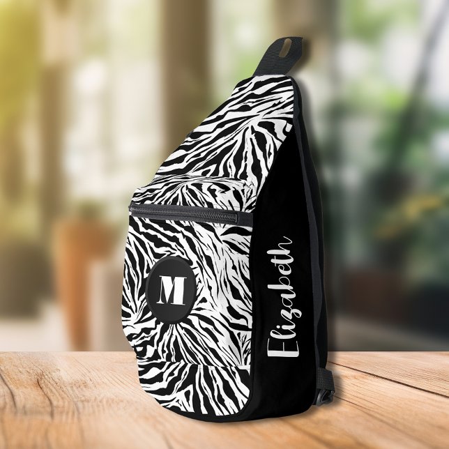 Sac À Bandoulière Chic Zebra Imprimer Monogramme (Chic Zebra Print Monogram Sling Bag)