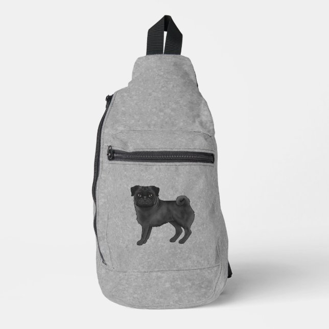 Sac À Bandoulière Chien Carlin noir Canine dessin Chien Gris (Recto)