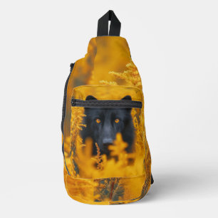 Sac À Bandoulière Chien noir aux yeux d'or étonnants
