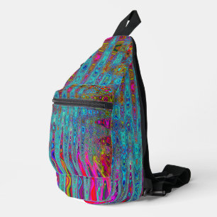 Sac À Bandoulière Ciel bleu Trippy Vagues rétro Abstraites atomiques