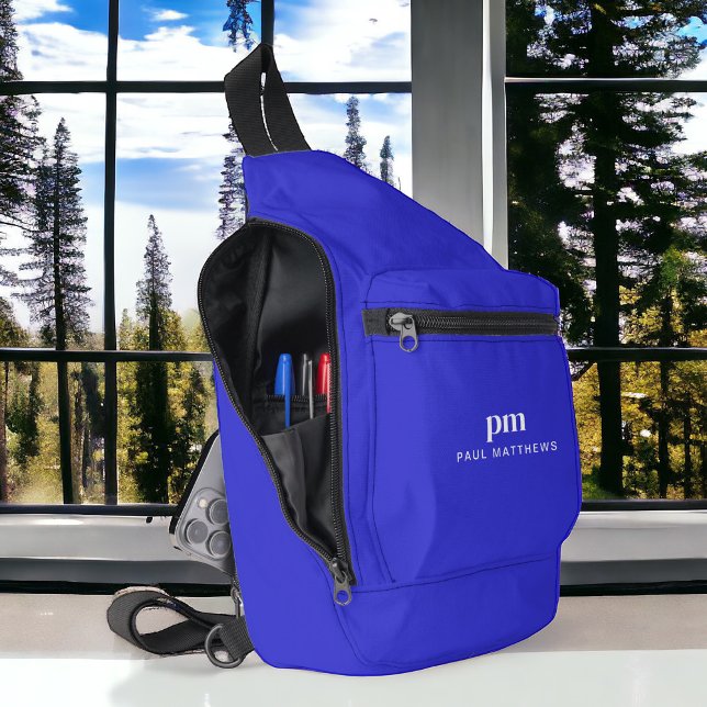 Sac À Bandoulière Cobalt Bleu Simple Nom minimal Monogramme (Personalize with your initials and name.)