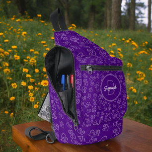 Sac À Bandoulière Coeur lié sur Arrière - plan pourpre & Monogramme