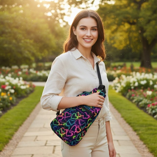 Sac À Bandoulière Coloré Moderne Fille Néon Amour Coeur Personnalisé (Créateur téléchargé)