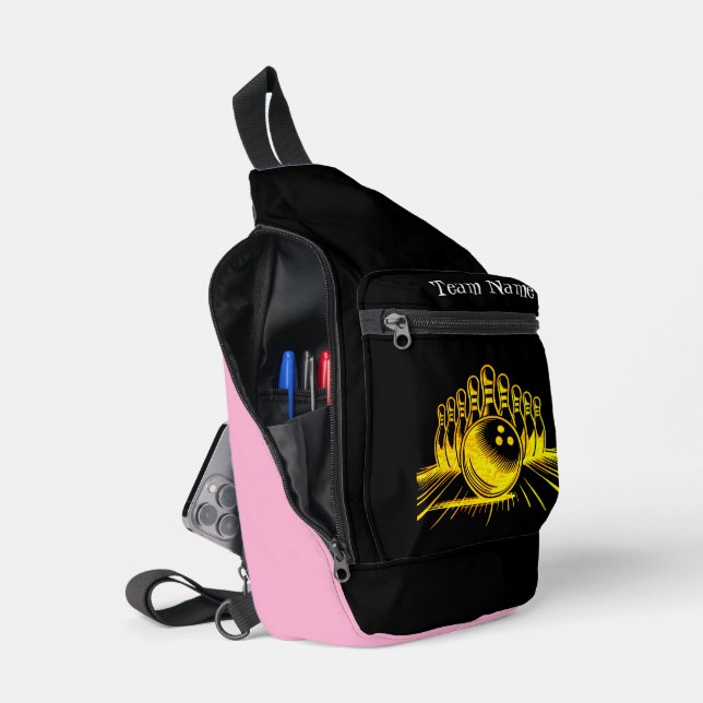 Sac À Bandoulière Conception d'équipe de bowling dorée personnalisée (Ouvrir)