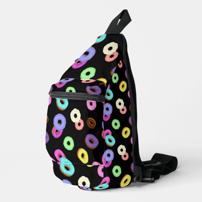 Sac À Bandoulière Cool amusant beignets colorés motif noir (Coin droit)