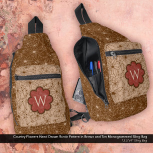 Sac À Bandoulière Country Girl Rustique motif floral rouge Brown