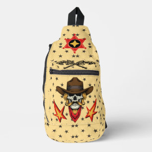 Sac À Bandoulière Crâne de cowboy vintage avec badge Sheriff et arme