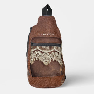 Sac À Bandoulière Cuir occidental rustique et dentelle antique