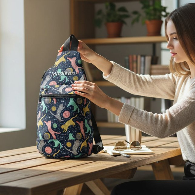Sac À Bandoulière Cute Céleste Mystical Space Chats Personnalisés (Créateur téléchargé)
