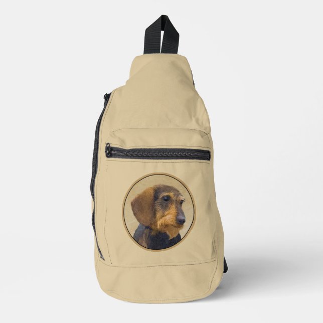 Sac À Bandoulière Dachshund Peinture Fil cheveux noir & Tan Dog Art (Recto)
