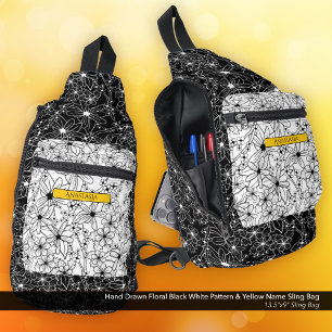 Sac À Bandoulière Daisy Fleur sauvage noir blanc Motif jaune Nom