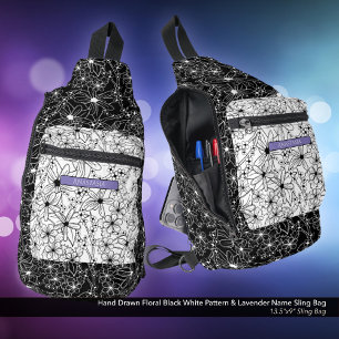 Sac À Bandoulière Daisy Fleur sauvage noir blanc Motif pourpre Nom
