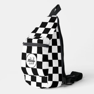 Sac À Bandoulière Damier géométrique noir et blanc Monogramme rétro