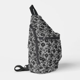 Sac À Bandoulière Dentelle noire Faux avec Fishnet Rose