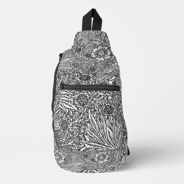 Sac À Bandoulière Design floral complexe en noir et blanc (Recto)