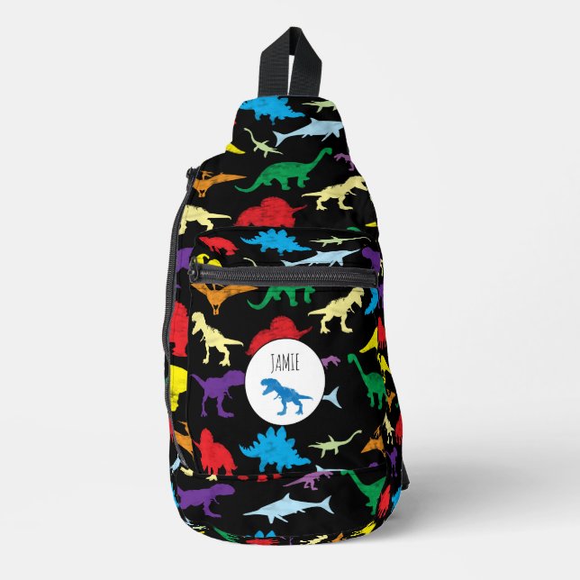 Sac À Bandoulière Dinosaures colorés Aquarelle école pour enfants (Recto)