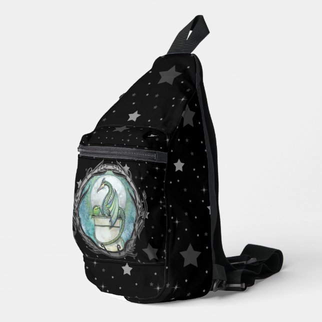 Sac À Bandoulière Dragon Vert sur Fond Étoilé (Coin droit)