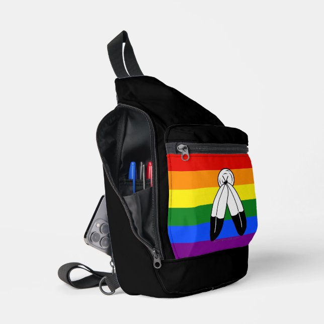 Sac À Bandoulière Drapeau de fierté bispirituel de SlipperyJoe's sym (Ouvrir)