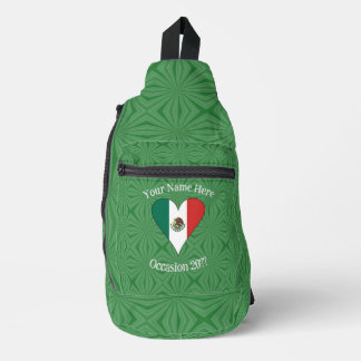 Sac À Bandoulière Drapeau Mexicain Cœur Fond Vert Texte Personnel