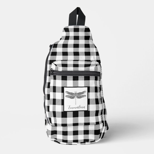 Sac À Bandoulière Élégant blanc blanc plaid en vichy libellule (Recto)
