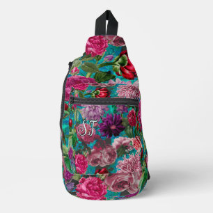 Sac À Bandoulière Elégant bleu aqua Vintage monogramme floral