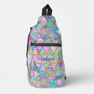 Sac À Bandoulière Elégant holographique tendance faux or géométrique