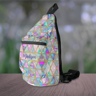 Sac À Bandoulière Élégant holographique tendance faux or géométrique