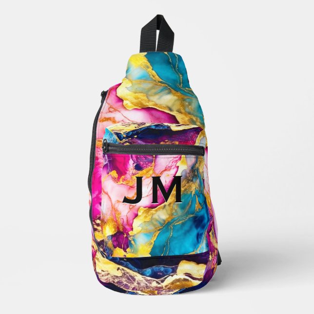 Sac À Bandoulière Elégant marbre rose turquoise rose girly imprimé (Recto)