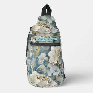 Sac À Bandoulière Elégant moody bleu poussiéreux flores d'aquarelle
